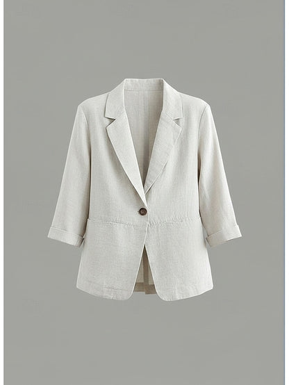 LightInTheBox Women's Cotton Linen Blazer Single Breasted Turndown Collar Long Sleeve Regular Fit Casual Summer Spring Apricot Yellow Pink