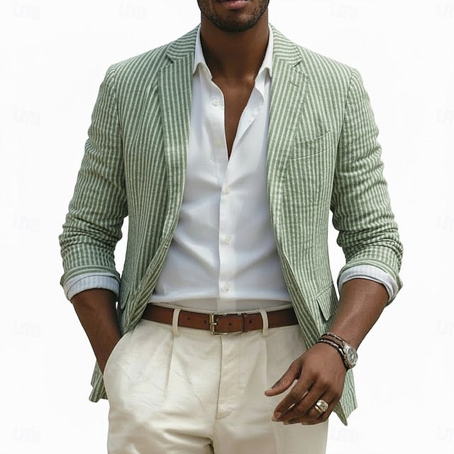 LightInTheBox Men's Seersucker Blazer Notch Collar Striped Slim Fit