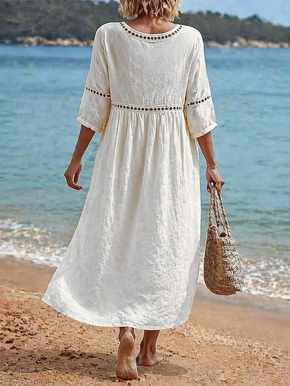 LightInTheBox Women's Midi Dress A Line V Neck 3/4 Sleeve Solid Color Loose Fit Casual Beach Summer Spring 2026