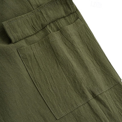 LightInTheBox Men's Gauze Cargo Pants Drawstring Elastic Waist Multi Pocket Summer Beach Black White