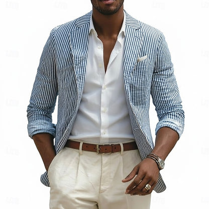 LightInTheBox Men's Seersucker Blazer Notch Collar Striped Slim Fit