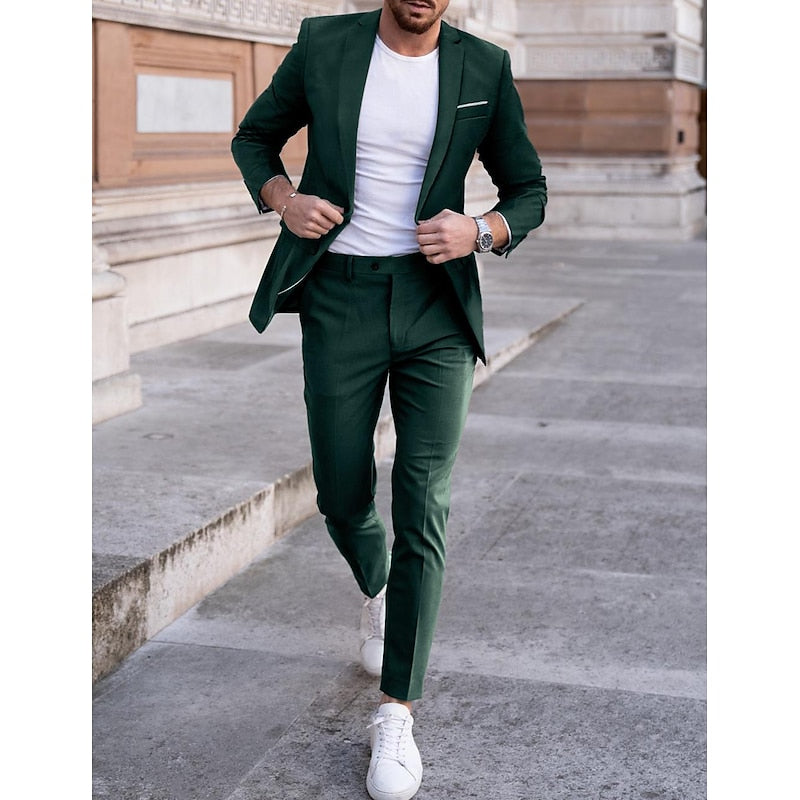 LightInTheBox Men's Tailored Fit 2 Piece Suit Notch Lapel Solid Color