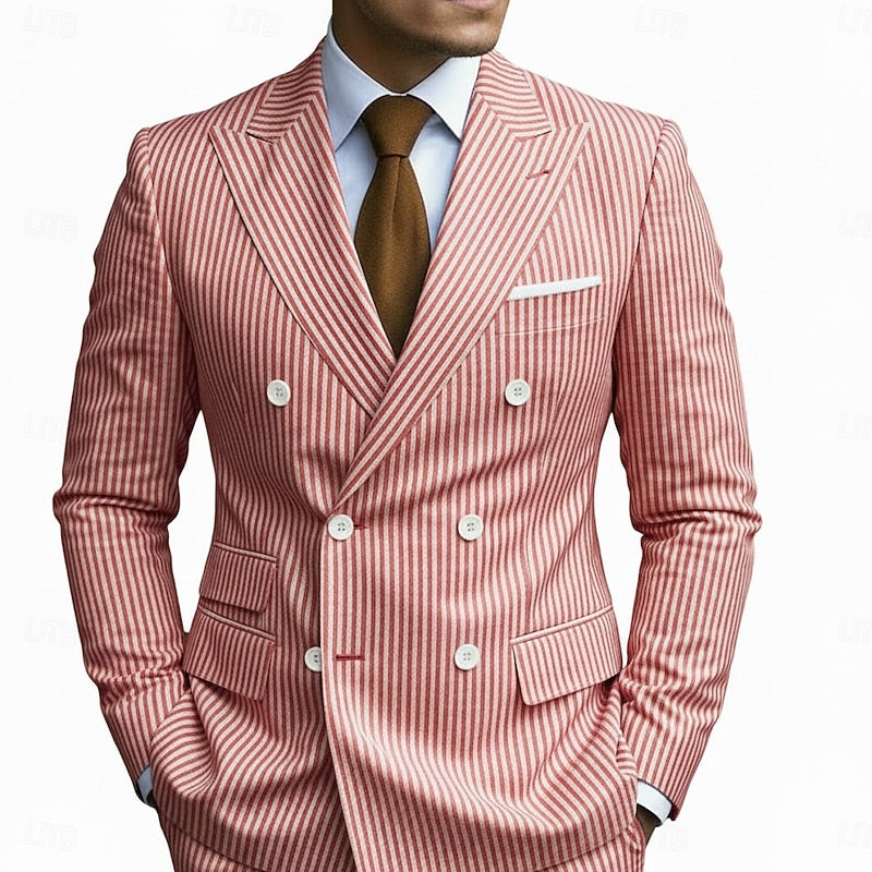 LightInTheBox Men's Seersucker Suit Peaked Lapel Striped 2 Piece