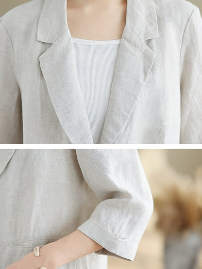 LightInTheBox Women's Cotton Linen Blazer Single Breasted Turndown Collar Long Sleeve Regular Fit Casual Summer Spring Apricot Yellow Pink