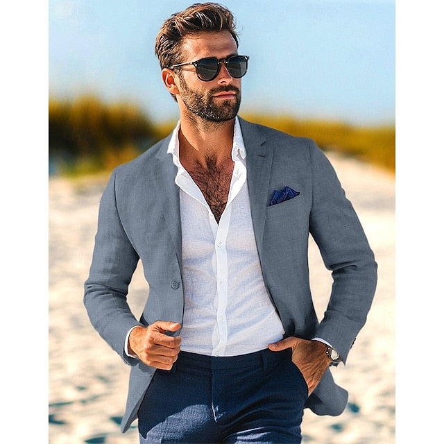 LightInTheBox Men's Linen Blazer Notch Collar Solid Color
