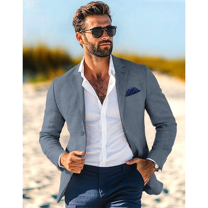 LightInTheBox Men's Linen Blazer Notch Collar Solid Color