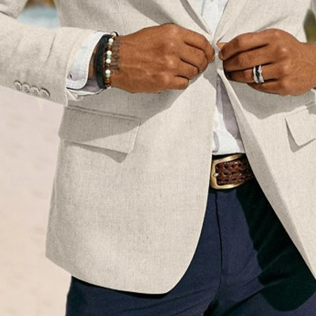 LightInTheBox Men's Linen Blazer Notch Collar Solid Color