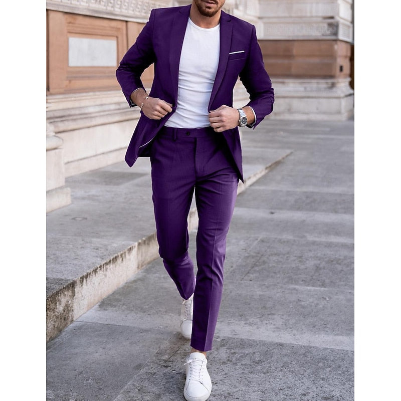 LightInTheBox Men's Tailored Fit 2 Piece Suit Notch Lapel Solid Color
