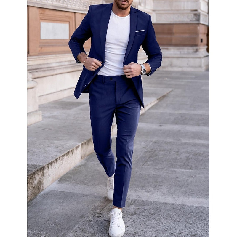 LightInTheBox Men's Tailored Fit 2 Piece Suit Notch Lapel Solid Color