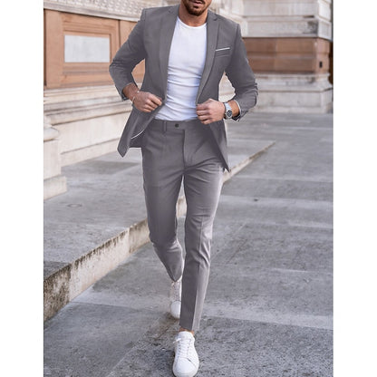LightInTheBox Men's Tailored Fit 2 Piece Suit Notch Lapel Solid Color