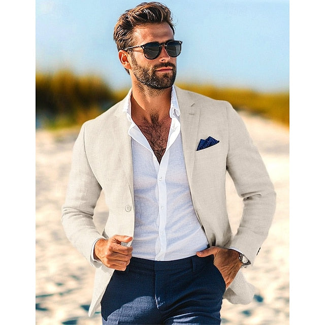 LightInTheBox Men's Linen Blazer Notch Collar Solid Color