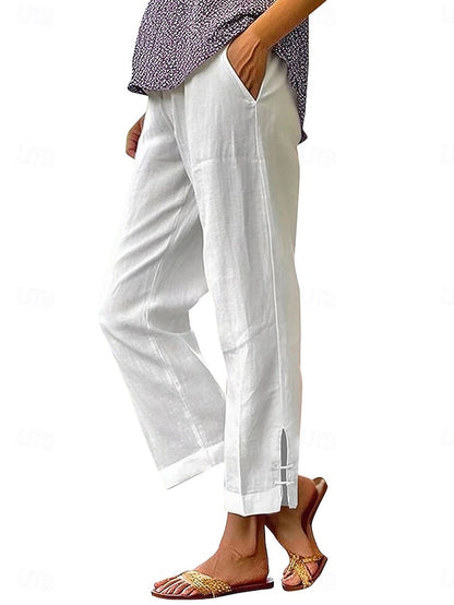 LightInTheBox Women's Chinos Summer Pants 100% Cotton Vacation Streetwear Basic Full Length Medium Waist Plain Pocket Elastic Waist Comfy Comfort Inelastic Daily Outdoor Vacation Grey Black White Army Green Summer