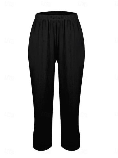 LightInTheBox Women's Chinos Summer Pants 100% Cotton Vacation Streetwear Basic Full Length Medium Waist Plain Pocket Elastic Waist Comfy Comfort Inelastic Daily Outdoor Vacation Grey Black White Army Green Summer