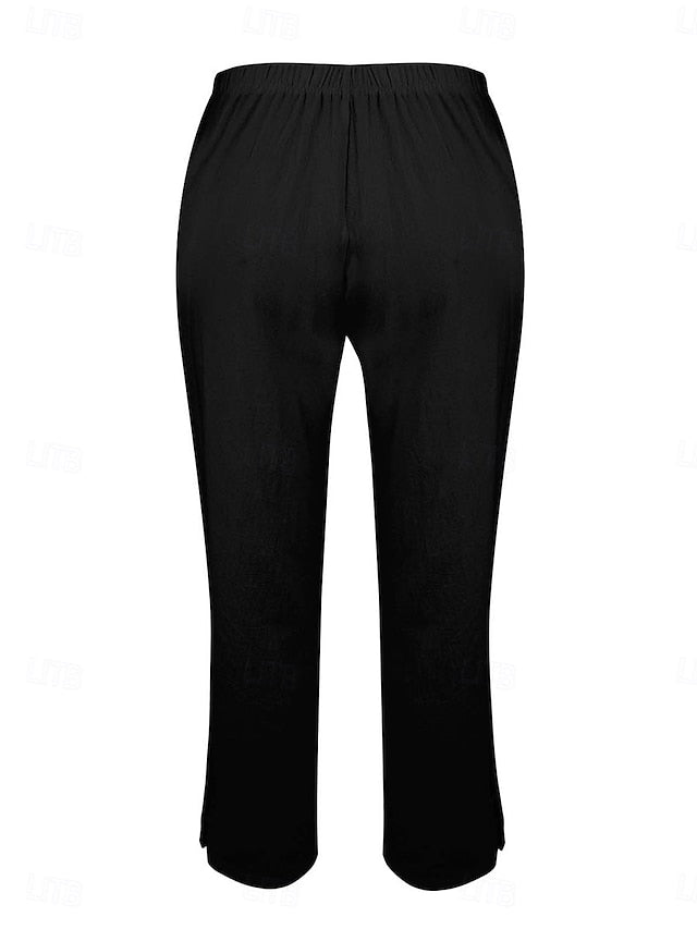 LightInTheBox Women's Chinos Summer Pants 100% Cotton Vacation Streetwear Basic Full Length Medium Waist Plain Pocket Elastic Waist Comfy Comfort Inelastic Daily Outdoor Vacation Grey Black White Army Green Summer