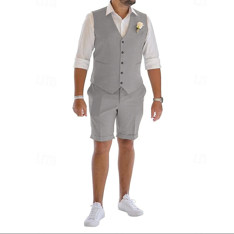 LightInTheBox Men's Linen 2-Piece Suit Waistcoat and Shorts Set