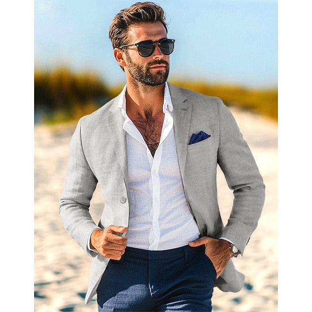 LightInTheBox Men's Linen Blazer Notch Collar Solid Color
