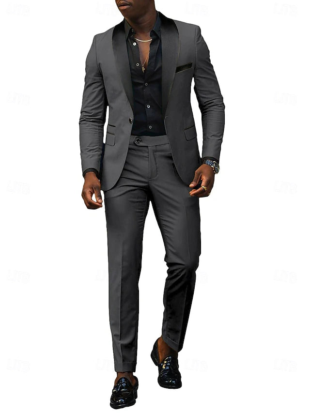 LightInTheBox Men's Tailored Fit 2 Piece Suit Shawl Lapel Solid Color