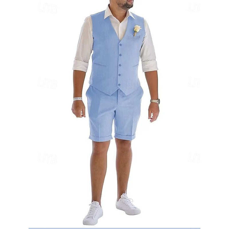 LightInTheBox Men's Linen 2-Piece Suit Waistcoat and Shorts Set