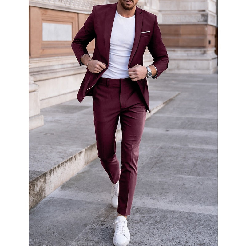 LightInTheBox Men's Tailored Fit 2 Piece Suit Notch Lapel Solid Color