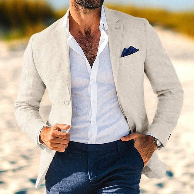 LightInTheBox Men's Linen Blazer Notch Collar Solid Color