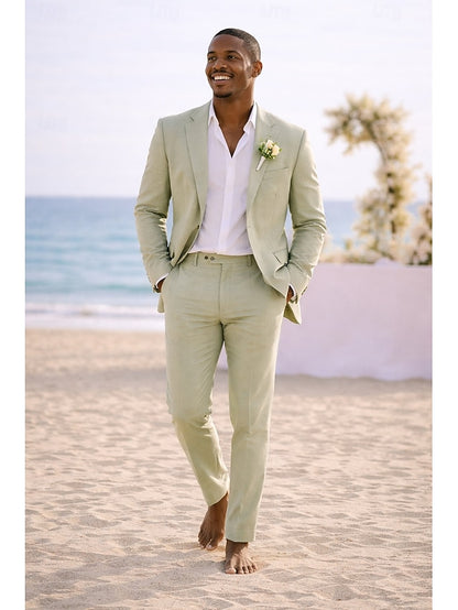 LightInTheBox Men's Linen 2 Piece Tailored Fit Suit Sky Blue